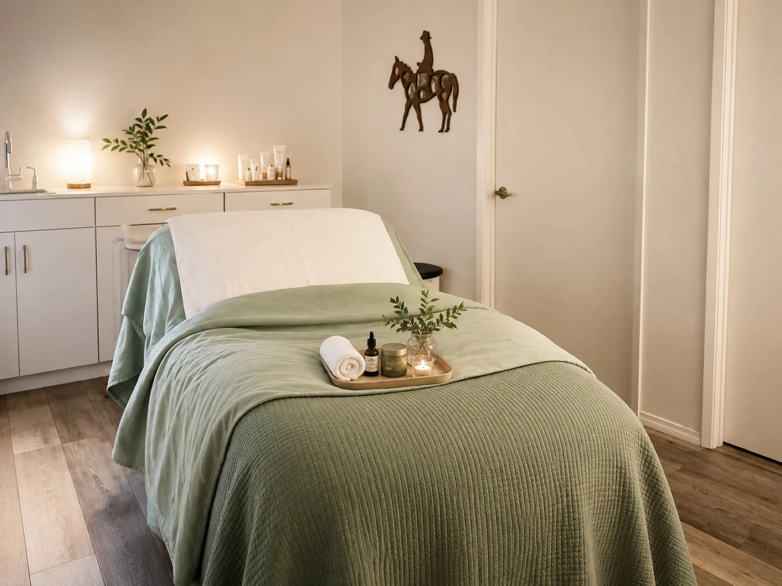 The treatment room at Uneka Facials in Lodi, ready for a session